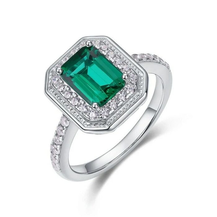 925 Silver Lab-Created Emerald Ring - Model ZHF-R1473 - Image 1