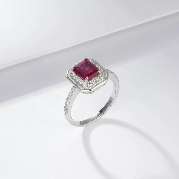 925 Silver Lab-Created Ruby Ring - Model ZHF-R1473R - Image 2