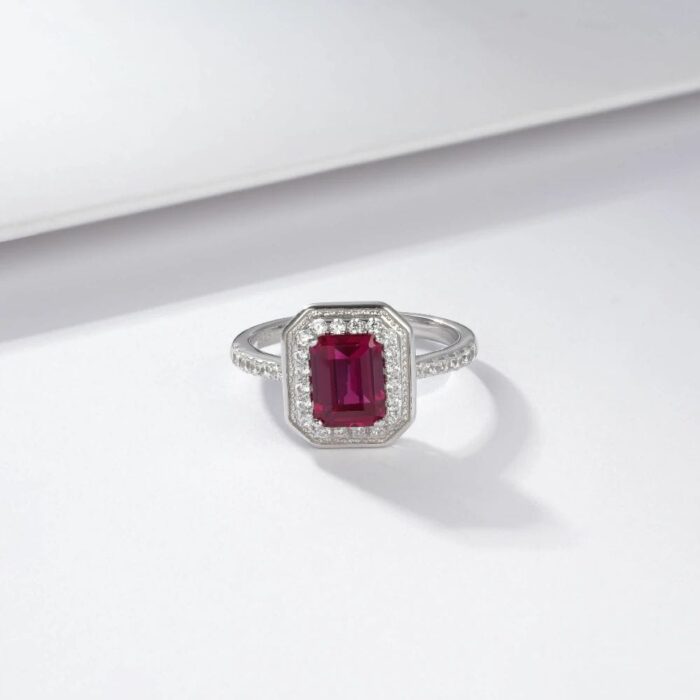 925 Silver Lab-Created Ruby Ring - Model ZHF-R1473R - Image 3