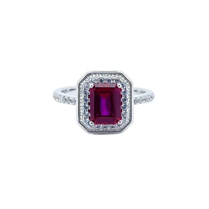925 Silver Lab-Created Ruby Ring - Model ZHF-R1473R - Image 4