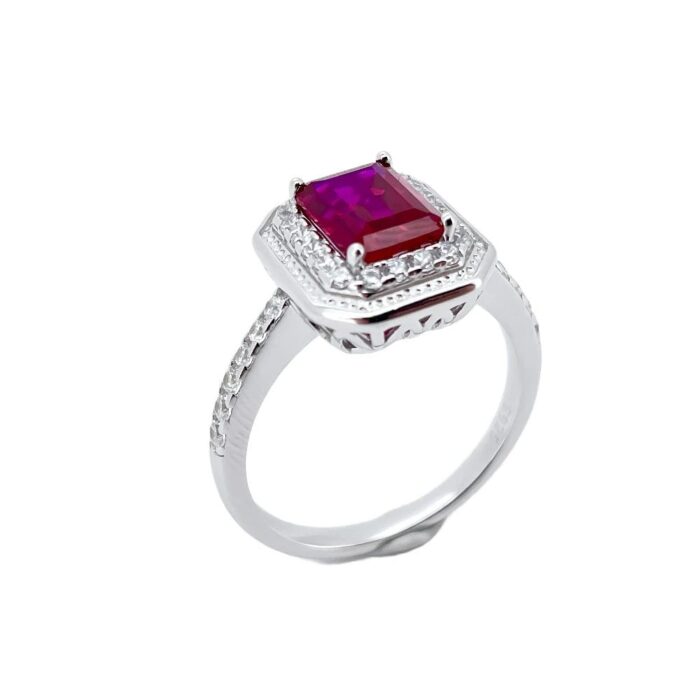 925 Silver Lab-Created Ruby Ring - Model ZHF-R1473R - Image 5
