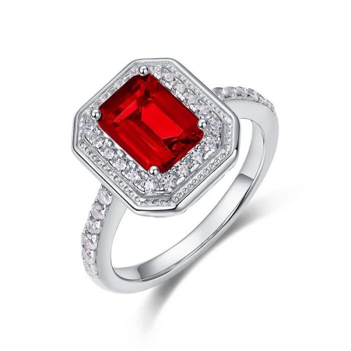 925 Silver Lab-Created Ruby Ring - Model ZHF-R1473R - Image 1