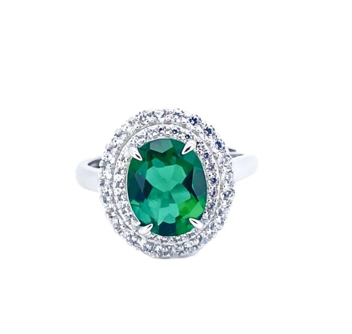 925 Silver Lab-Created Emerald Ring - Model ZHF-R1552 - Image 1