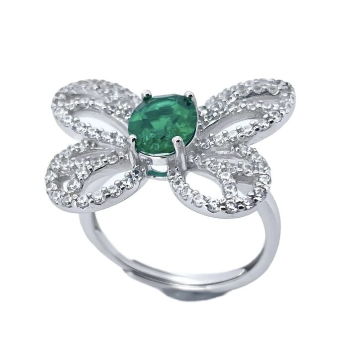 925 Silver Lab-Created Emerald Ring - Model ZHF-R1619 - Image 2