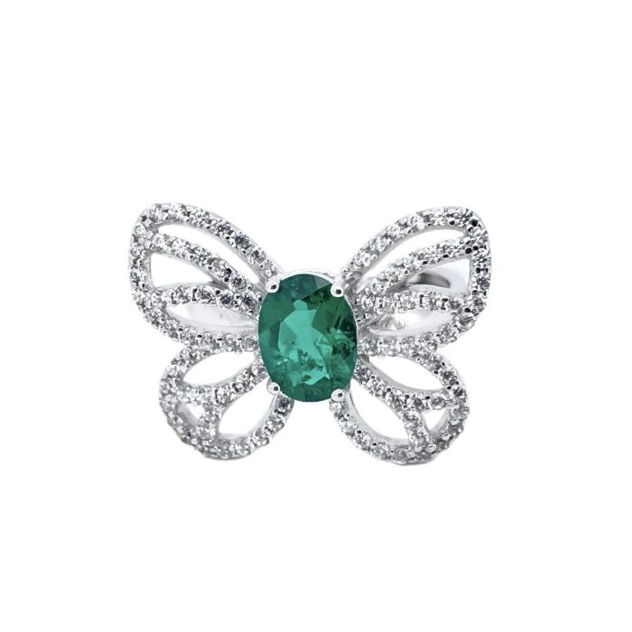 925 Silver Lab-Created Emerald Ring - Model ZHF-R1619 - Image 3