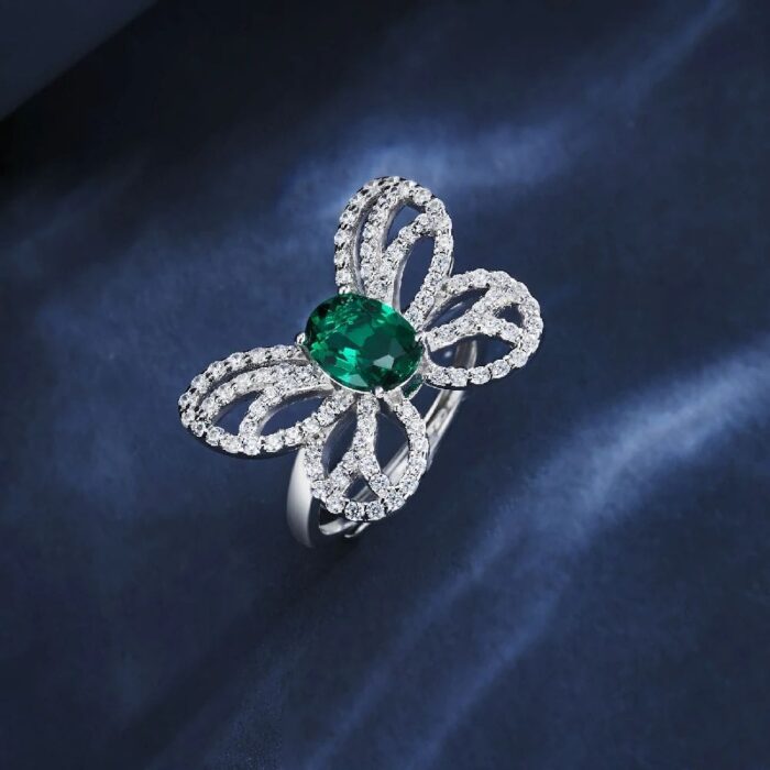925 Silver Lab-Created Emerald Ring - Model ZHF-R1619 - Image 5
