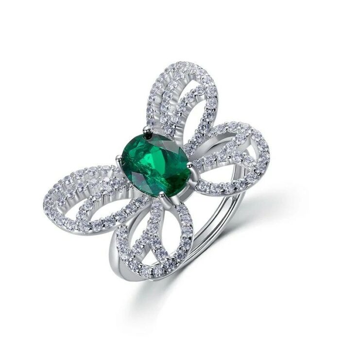 925 Silver Lab-Created Emerald Ring - Model ZHF-R1619 - Image 1