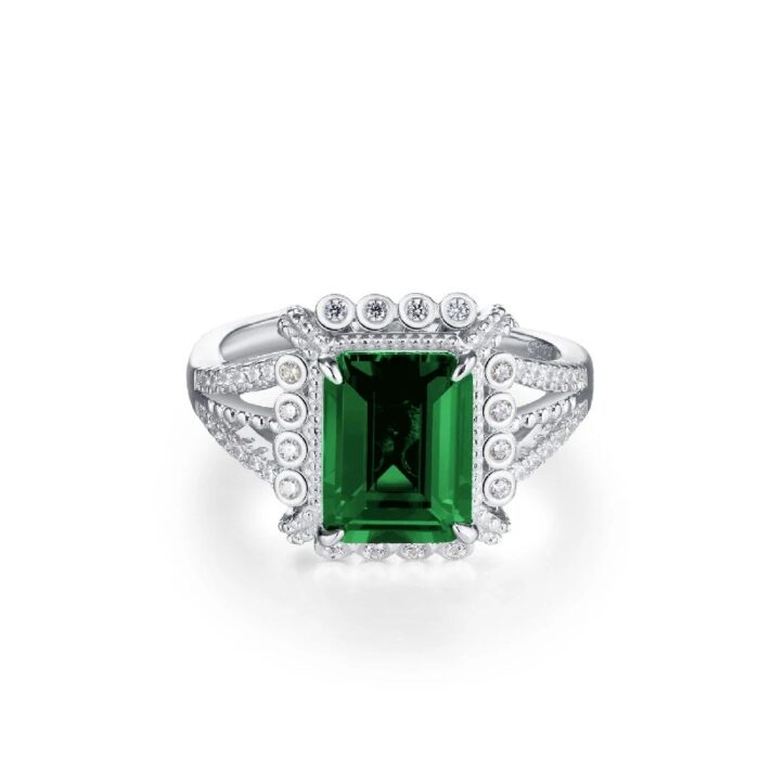 S925 Silver Lab-Created Emerald Ring - Model ZHF-R1630 - Image 1