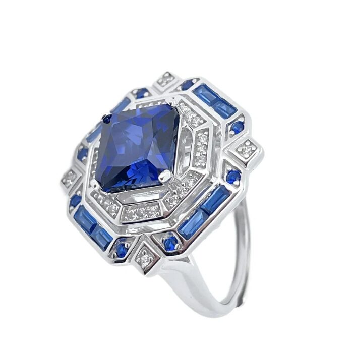 925 Silver Lab-Created Blue Sapphire Ring - Model ZHF-R1637B - Image 1