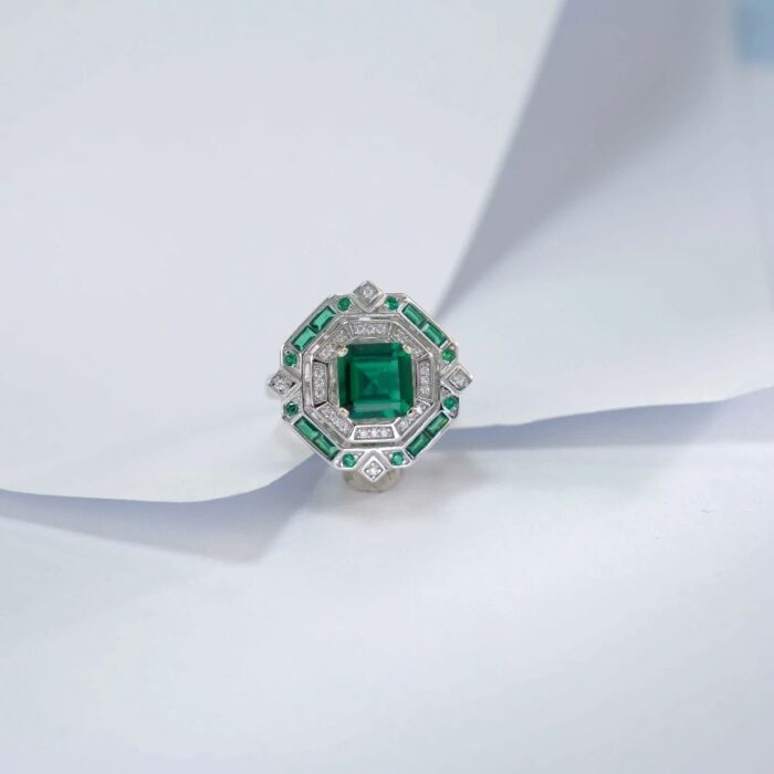 925 Silver Lab-Created Emerald Ring - Model ZHF-R1637L - Image 3