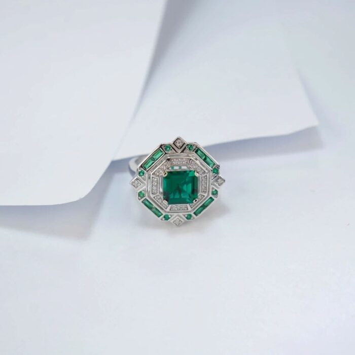 925 Silver Lab-Created Emerald Ring - Model ZHF-R1637L - Image 5