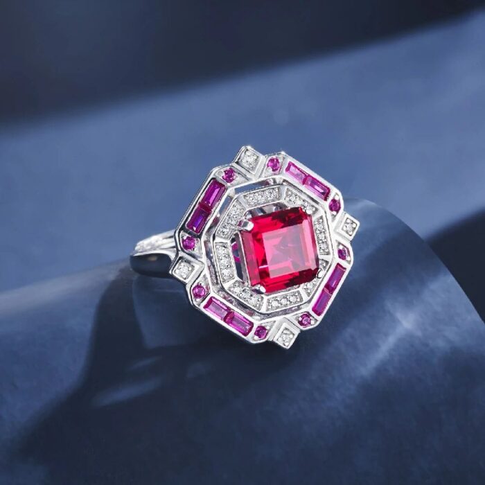 925 Silver Lab-Created Ruby Ring - Model ZHF-R1637R - Image 3