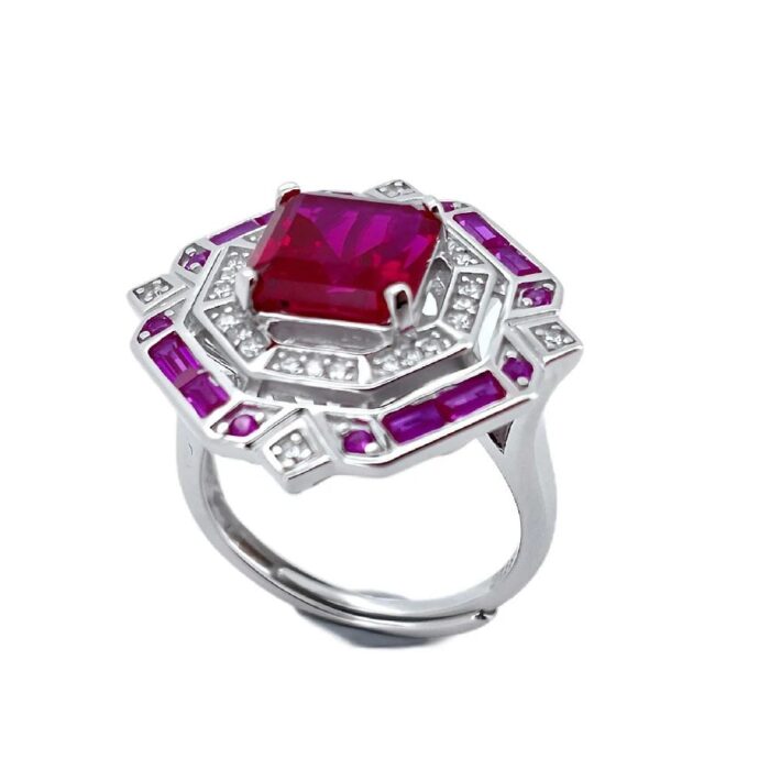 925 Silver Lab-Created Ruby Ring - Model ZHF-R1637R - Image 1