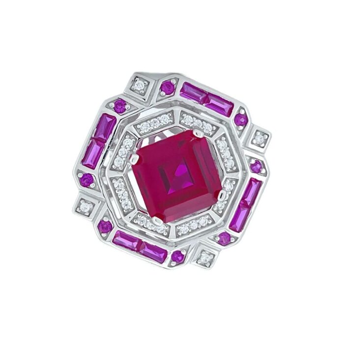 925 Silver Lab-Created Ruby Ring - Model ZHF-R1637R - Image 2