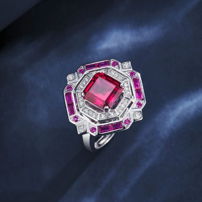 925 Silver Lab-Created Ruby Ring - Model ZHF-R1637R - Image 4