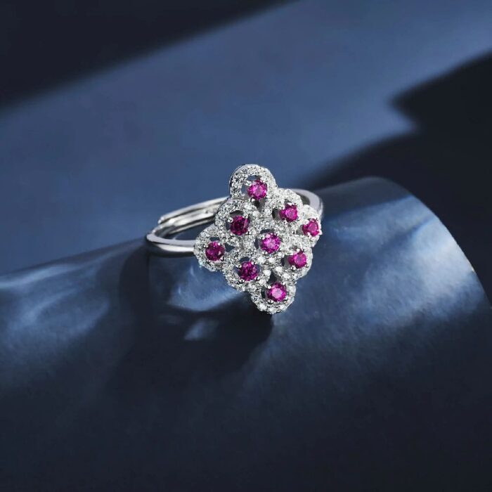S925 Silver Lab-Created Ruby Ring - Model ZHF-R1661R - Image 3