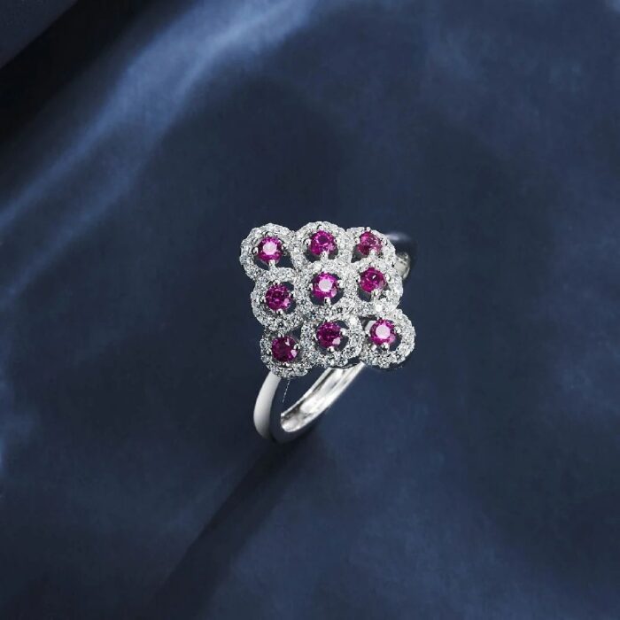 S925 Silver Lab-Created Ruby Ring - Model ZHF-R1661R - Image 4