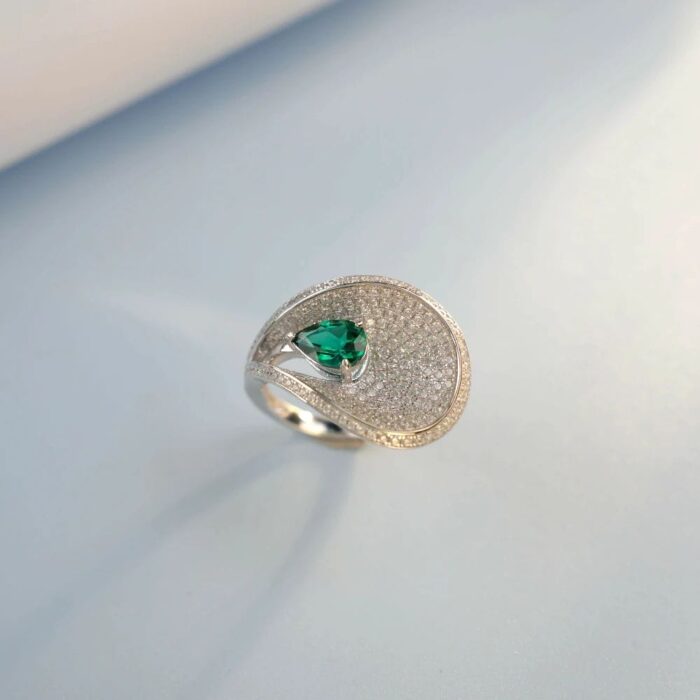 S925 Silver Lab-Created Emerald Ring - Model ZHF-R202318 - Image 3