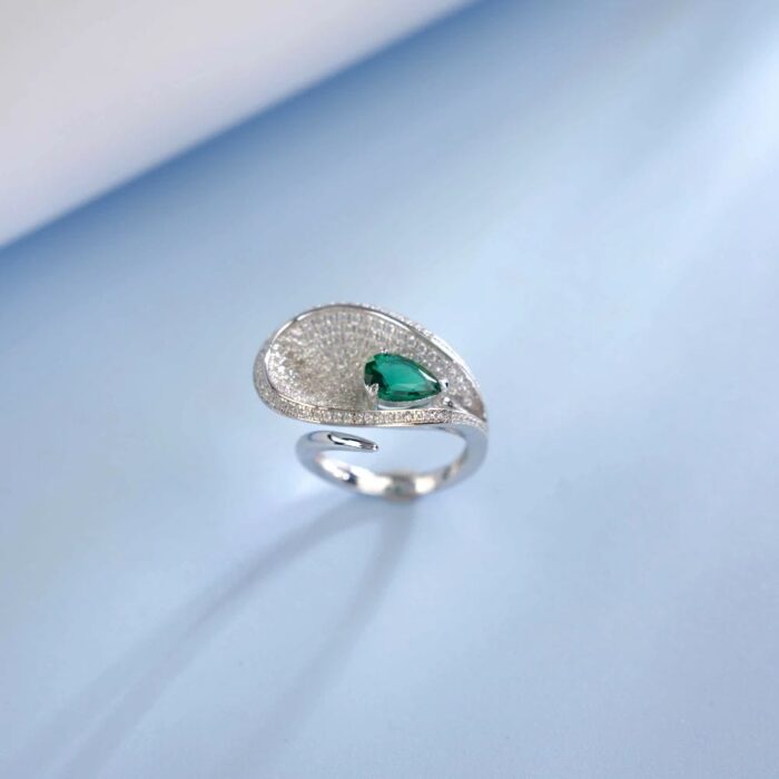 S925 Silver Lab-Created Emerald Ring - Model ZHF-R202318 - Image 4