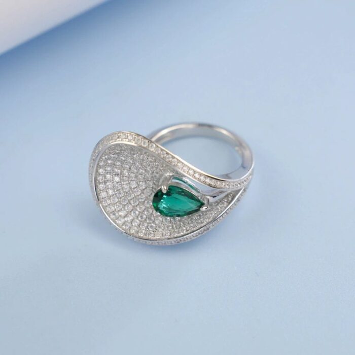 S925 Silver Lab-Created Emerald Ring - Model ZHF-R202318 - Image 5