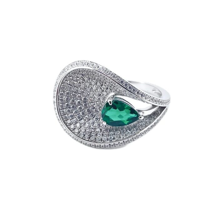 S925 Silver Lab-Created Emerald Ring - Model ZHF-R202318 - Image 2