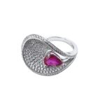 S925 Silver Lab-Created Ruby Ring - Model ZHF-R202318R - Image 2