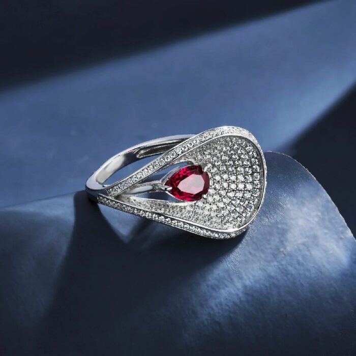 S925 Silver Lab-Created Ruby Ring - Model ZHF-R202318R - Image 3