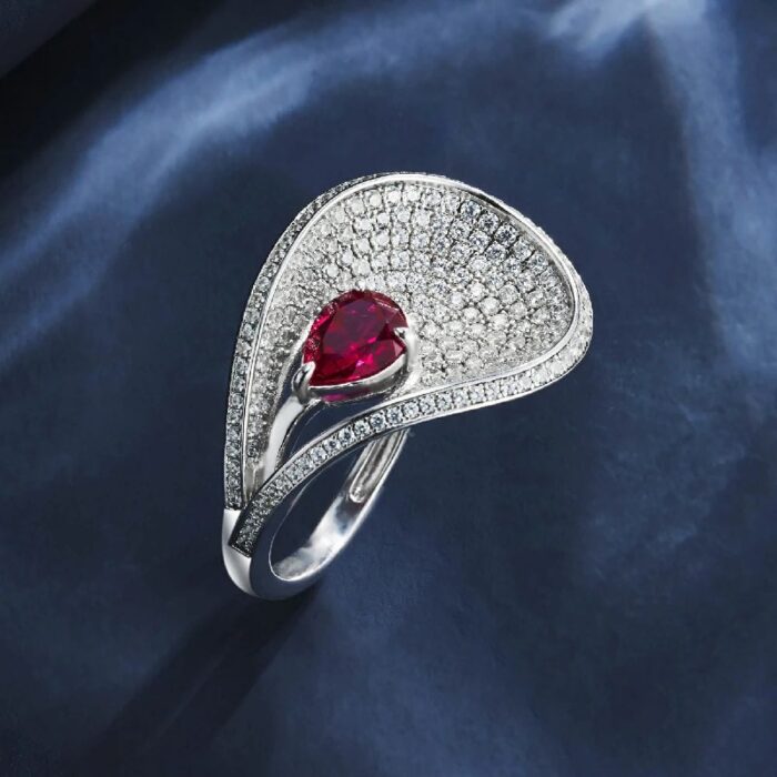 S925 Silver Lab-Created Ruby Ring - Model ZHF-R202318R - Image 4