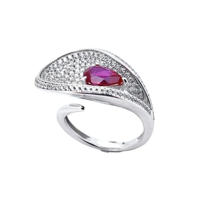 S925 Silver Lab-Created Ruby Ring - Model ZHF-R202318R - Image 1