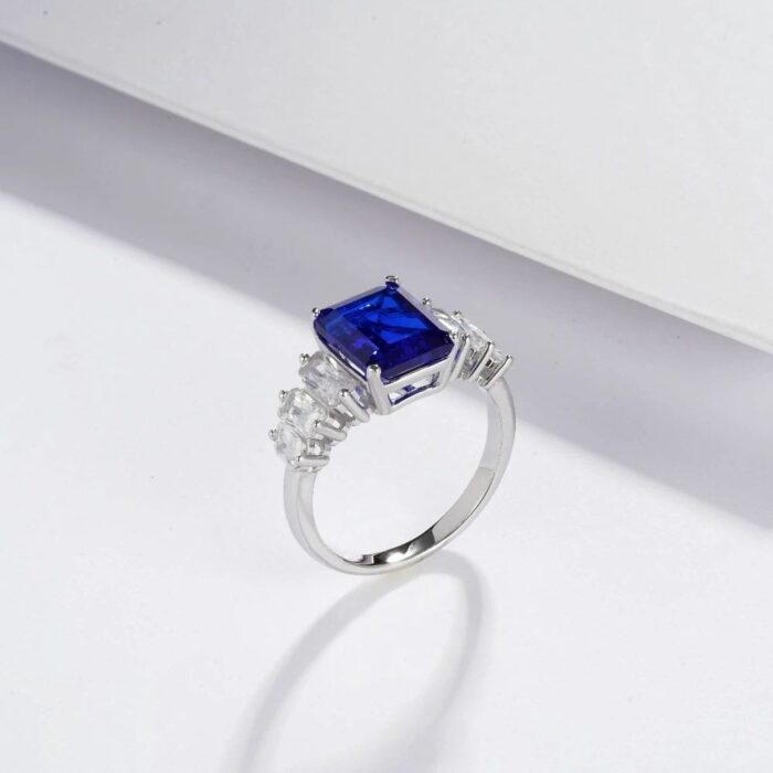 925 Silver Lab-Created Blue Sapphire Adjustable Ring - Model ZHF-R5004DB - Image 5