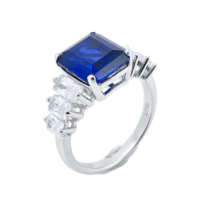 925 Silver Lab-Created Blue Sapphire Adjustable Ring - Model ZHF-R5004DB - Image 1