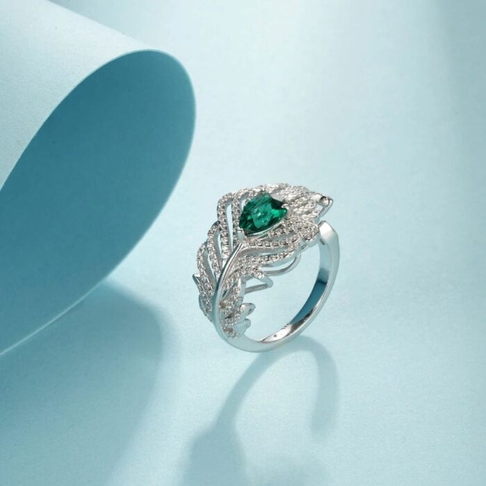 925 Silver Lab-Created Emerald Ring - Model ZHF-RDXY05L - Image 2