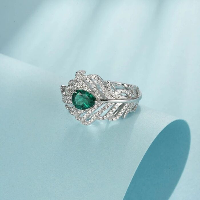 925 Silver Lab-Created Emerald Ring - Model ZHF-RDXY05L - Image 3