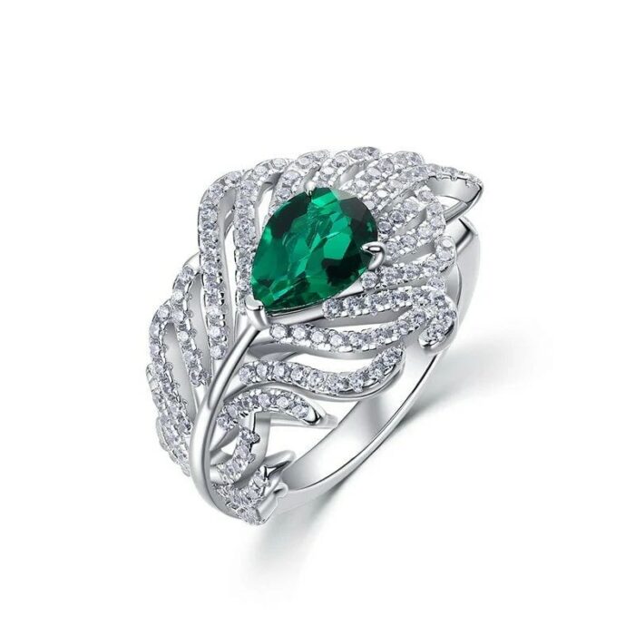 925 Silver Lab-Created Emerald Ring - Model ZHF-RDXY05L - Image 1