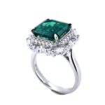 925 Silver Lab-Created Emerald Ring & Pendant Set - Model ZHF-RP1551