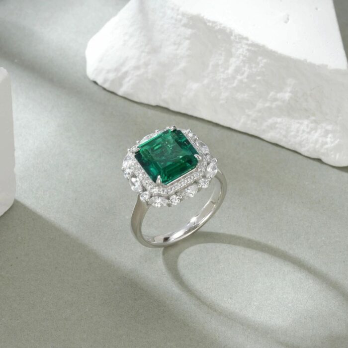 925 Silver Lab-Created Emerald Ring & Pendant Set - Model ZHF-RP1551 - Image 2