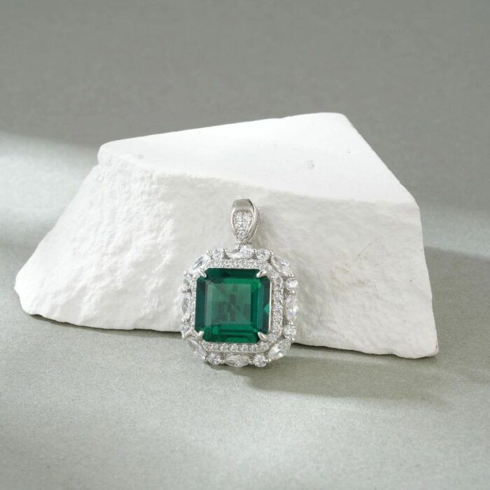 925 Silver Lab-Created Emerald Ring & Pendant Set - Model ZHF-RP1551 - Image 4