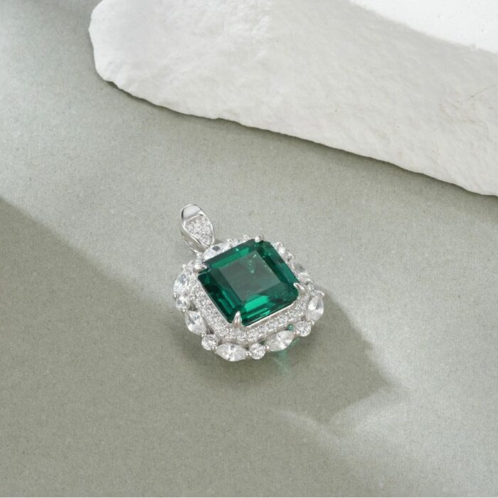 925 Silver Lab-Created Emerald Ring & Pendant Set - Model ZHF-RP1551 - Image 5