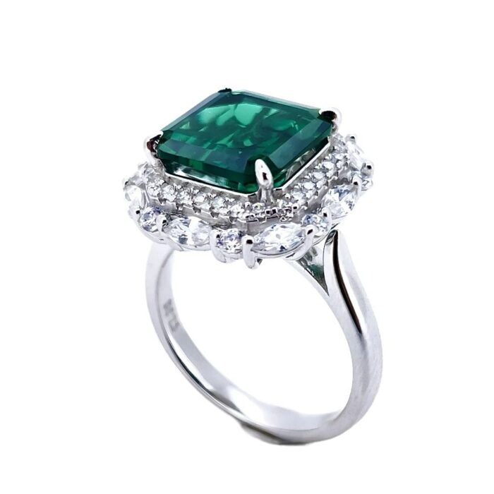 925 Silver Lab-Created Emerald Ring & Pendant Set - Model ZHF-RP1551 - Image 1