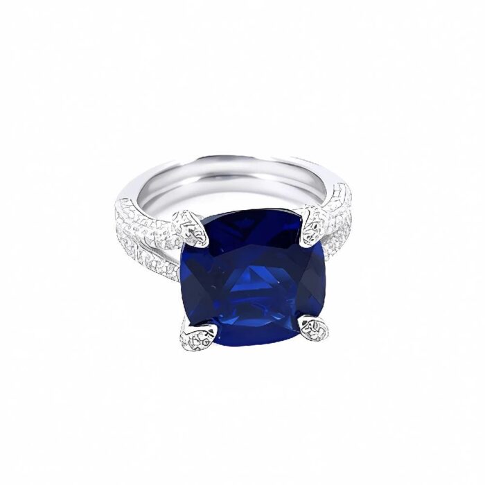 Lab-Created Blue Sapphire Ring in 925 Silver - Model ZHF-Rnew2025B - Image 1