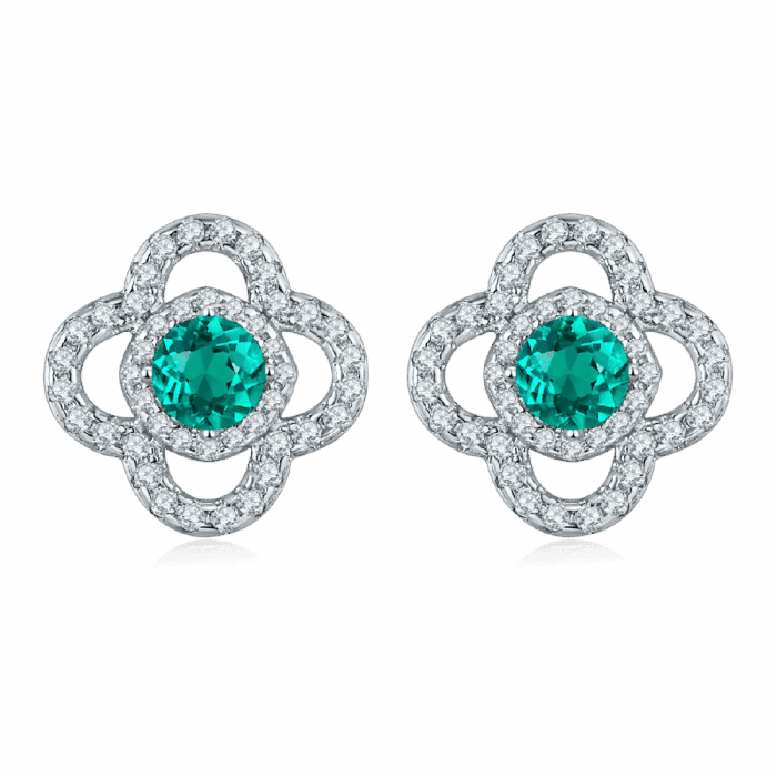 925 Silver Lab-Created Emerald Earrings - Model ZHF0002 - Image 1