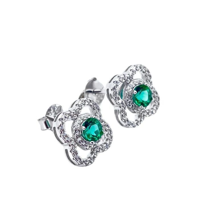 925 Silver Lab-Created Emerald Earrings - Model ZHF0002 - Image 3