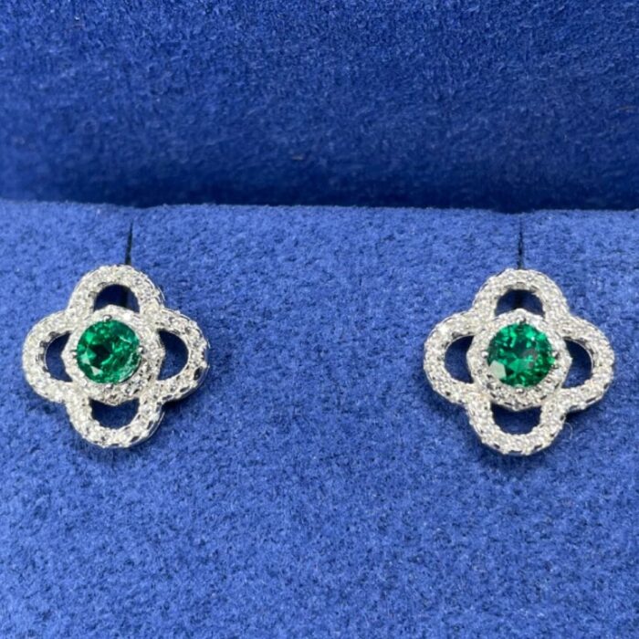 925 Silver Lab-Created Emerald Earrings - Model ZHF0002 - Image 4