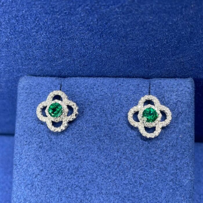 925 Silver Lab-Created Emerald Earrings - Model ZHF0002 - Image 5