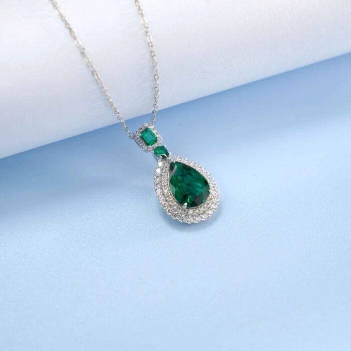925 Silver Cultured Emerald Necklace ZHF00406 - Image 2