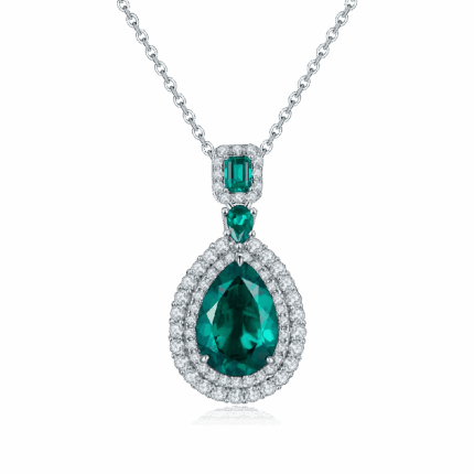 925 Silver Cultured Emerald Necklace ZHF00406