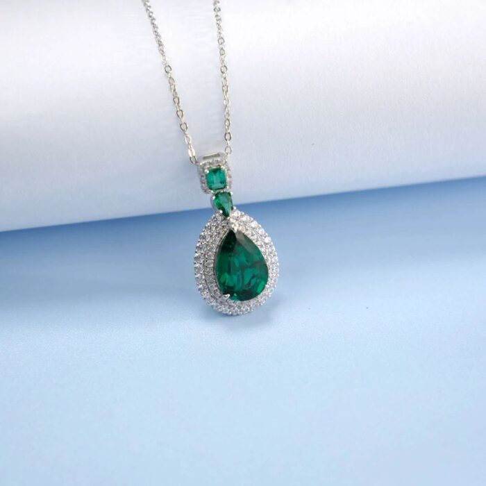 925 Silver Cultured Emerald Necklace ZHF00406 - Image 3