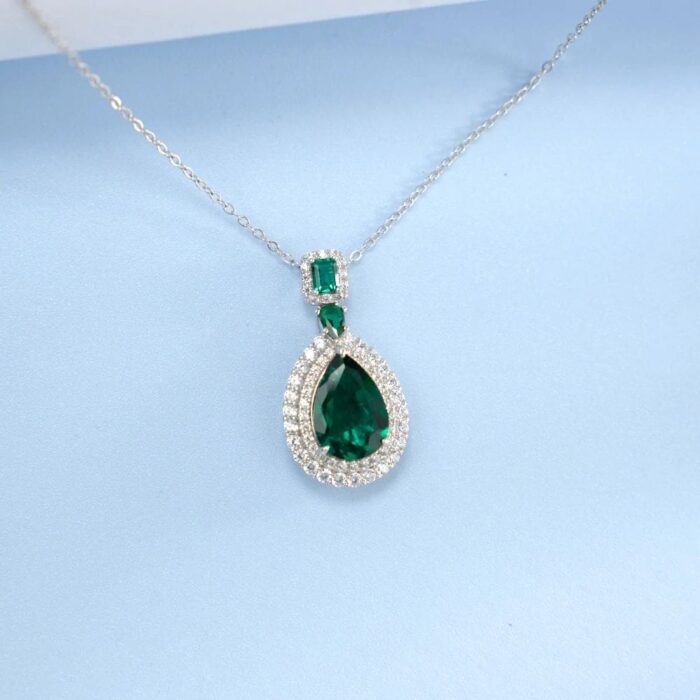 925 Silver Cultured Emerald Necklace ZHF00406 - Image 4