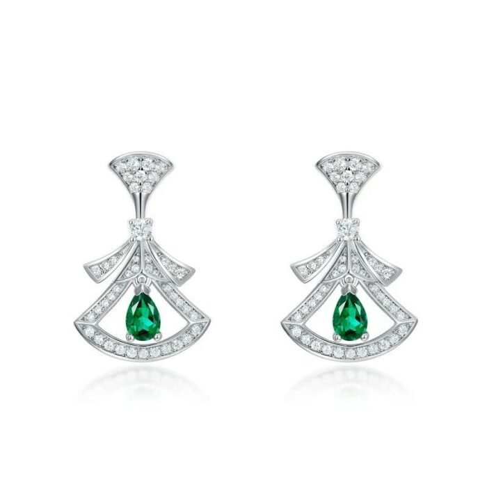 925 Silver Lab-Created Emerald Drop Earrings - Model ZHF2020622 - Image 1