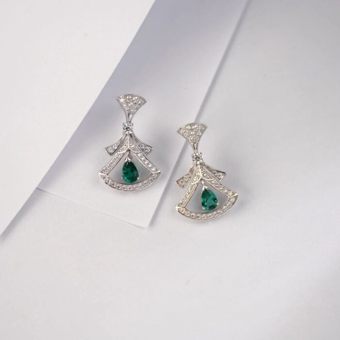 925 Silver Lab-Created Emerald Drop Earrings - Model ZHF2020622 - Image 2